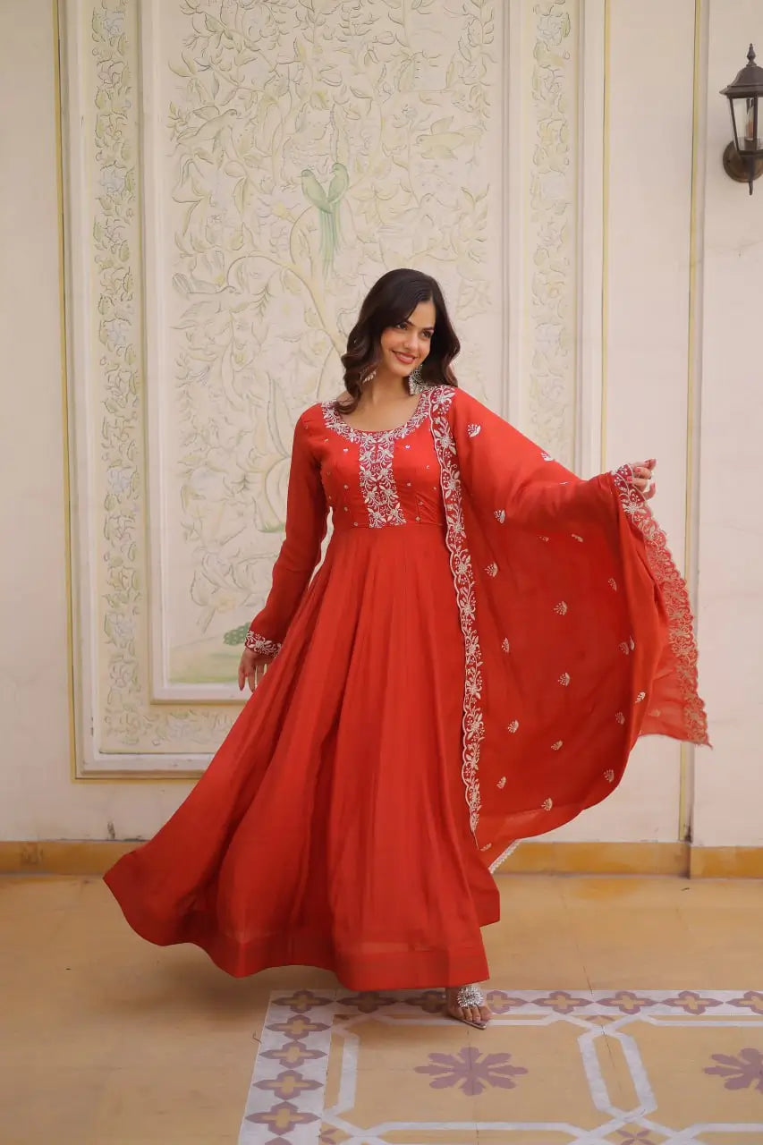 Elegant Embroidered Chanderi Anarkali Gown with Dupatta for Festive Wear
