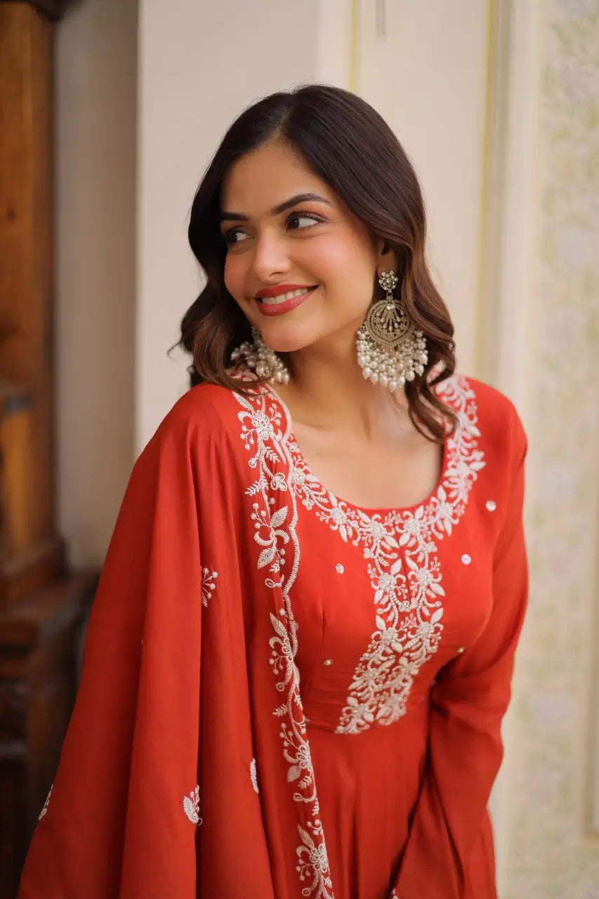 Elegant Embroidered Chanderi Anarkali Gown with Dupatta for Festive Wear