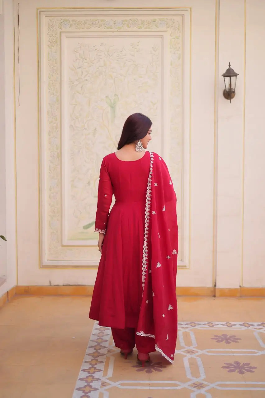 Elegant Embroidered Chanderi Anarkali Gown with Dupatta for Festive Wear