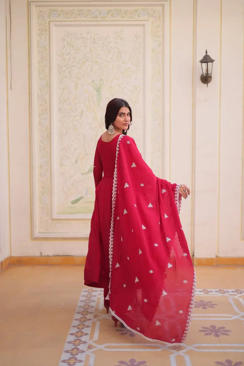 Elegant Embroidered Chanderi Anarkali Gown with Dupatta for Festive Wear