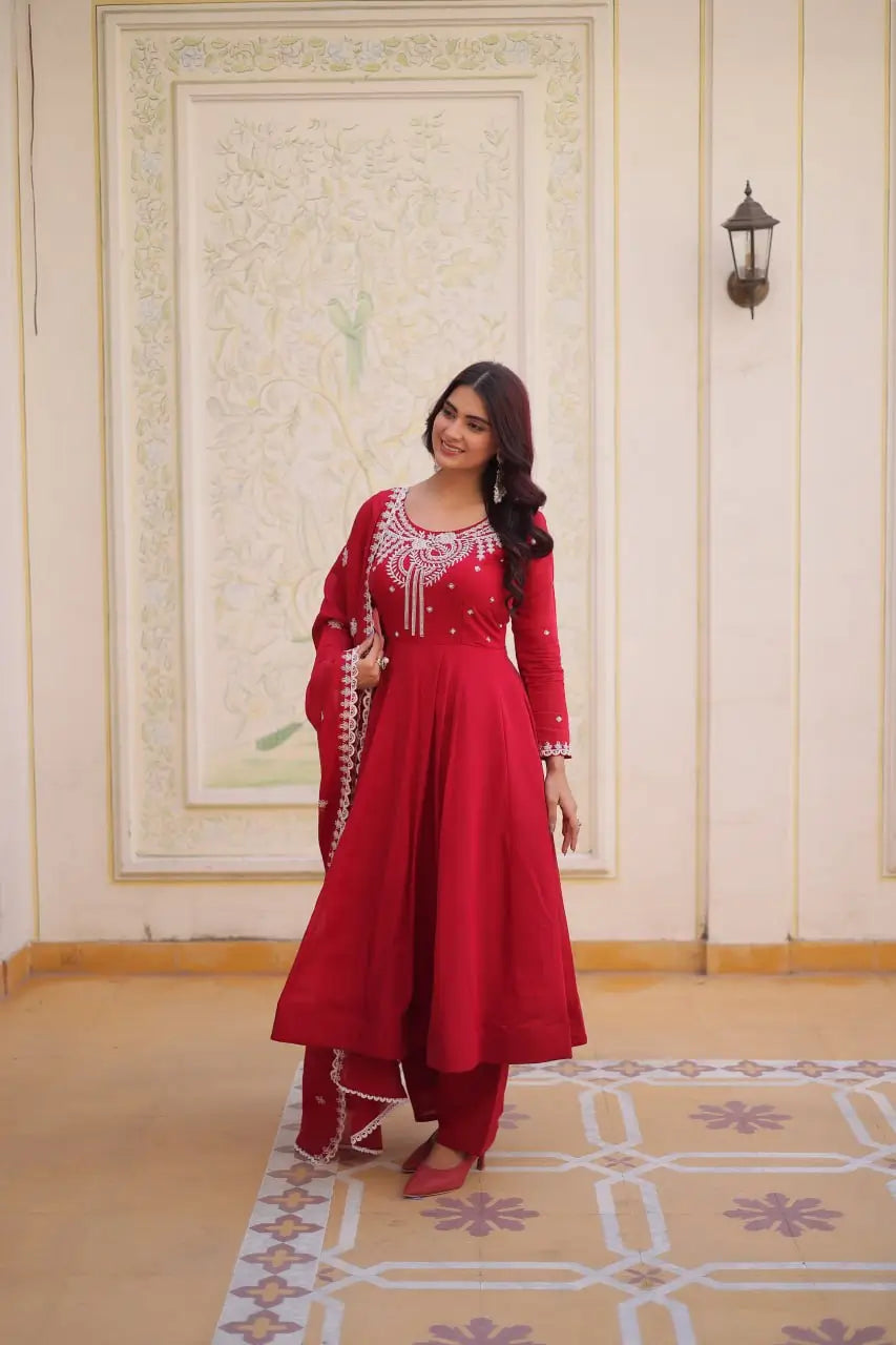 Elegant Embroidered Chanderi Anarkali Gown with Dupatta for Festive Wear