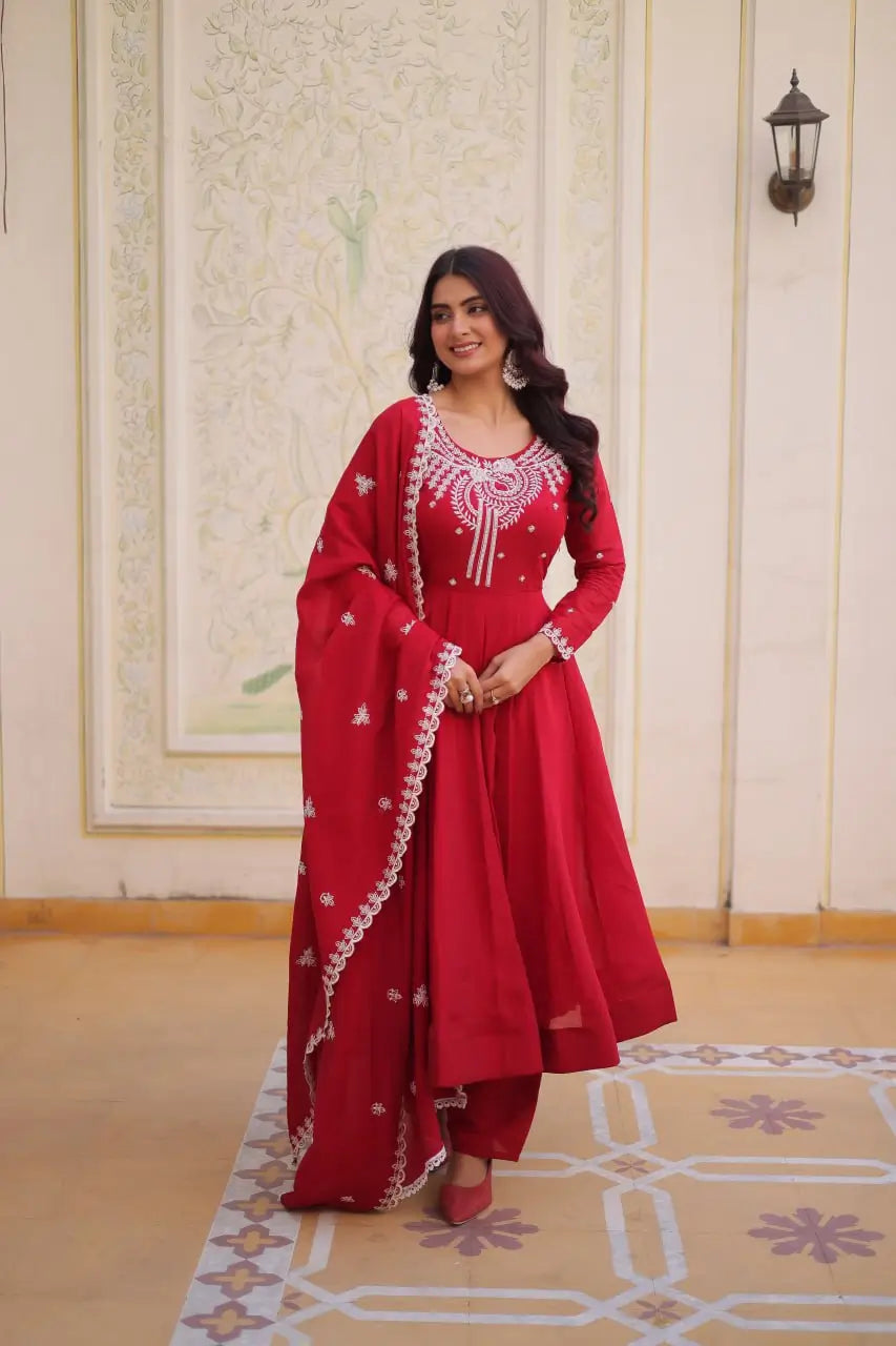 Elegant Embroidered Chanderi Anarkali Gown with Dupatta for Festive Wear