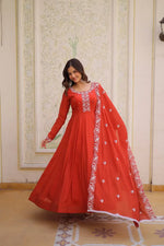 Elegant Embroidered Chanderi Anarkali Gown with Dupatta for Festive Wear