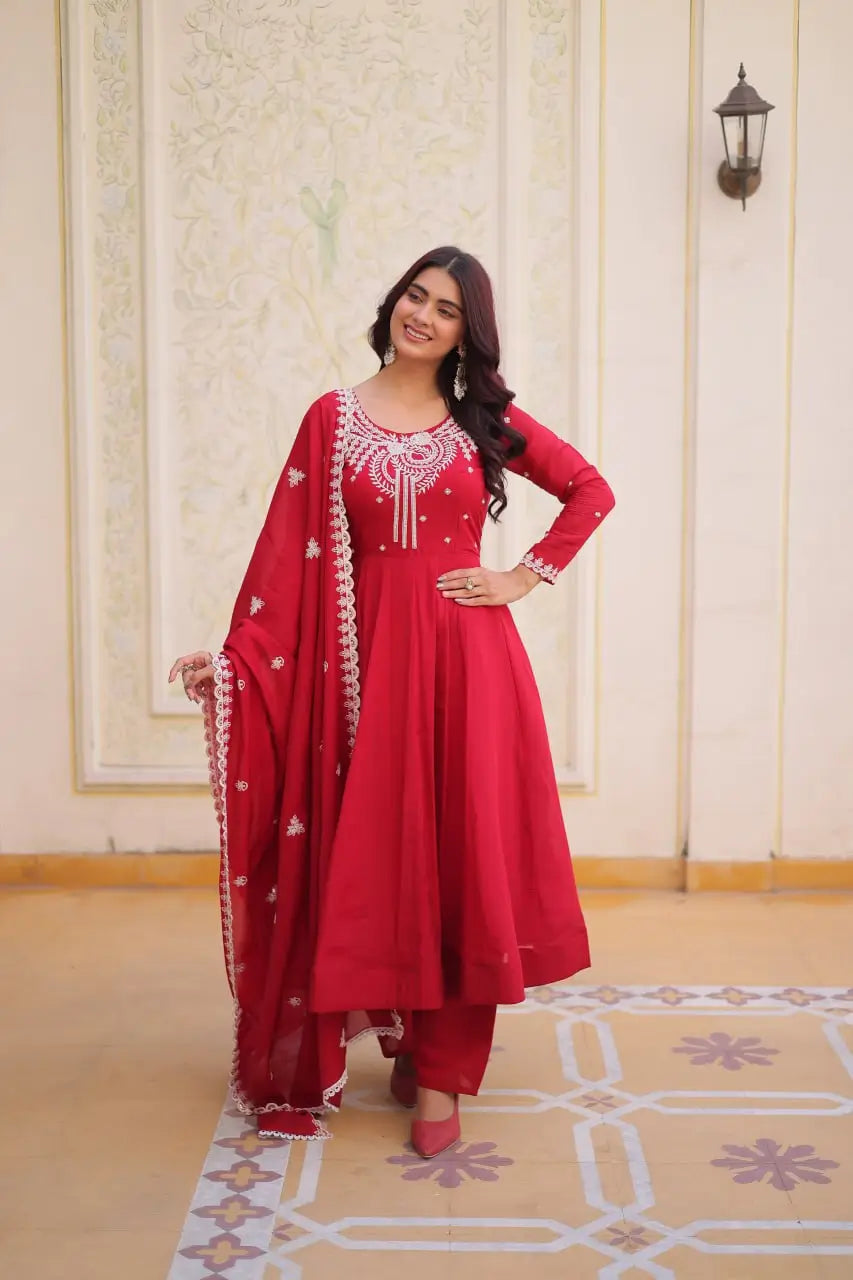 Elegant Embroidered Chanderi Anarkali Gown with Dupatta for Festive Wear
