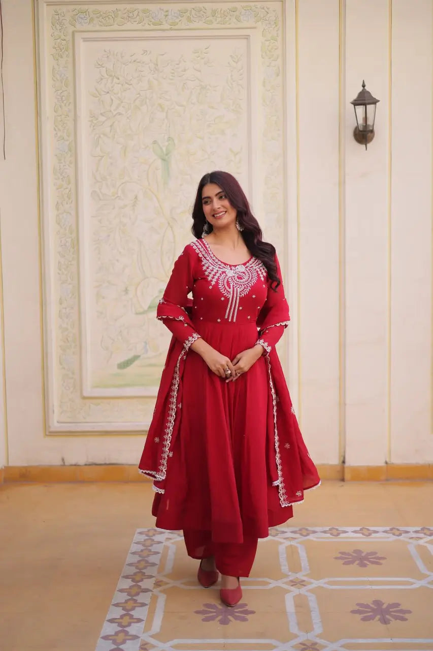 Elegant Embroidered Chanderi Anarkali Gown with Dupatta for Festive Wear