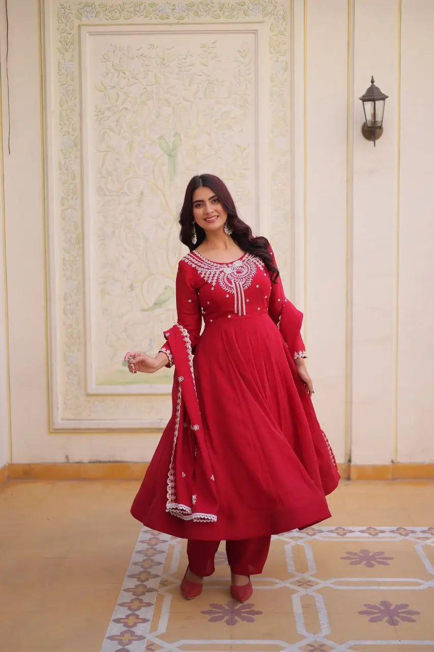 Elegant Embroidered Chanderi Anarkali Gown with Dupatta for Festive Wear