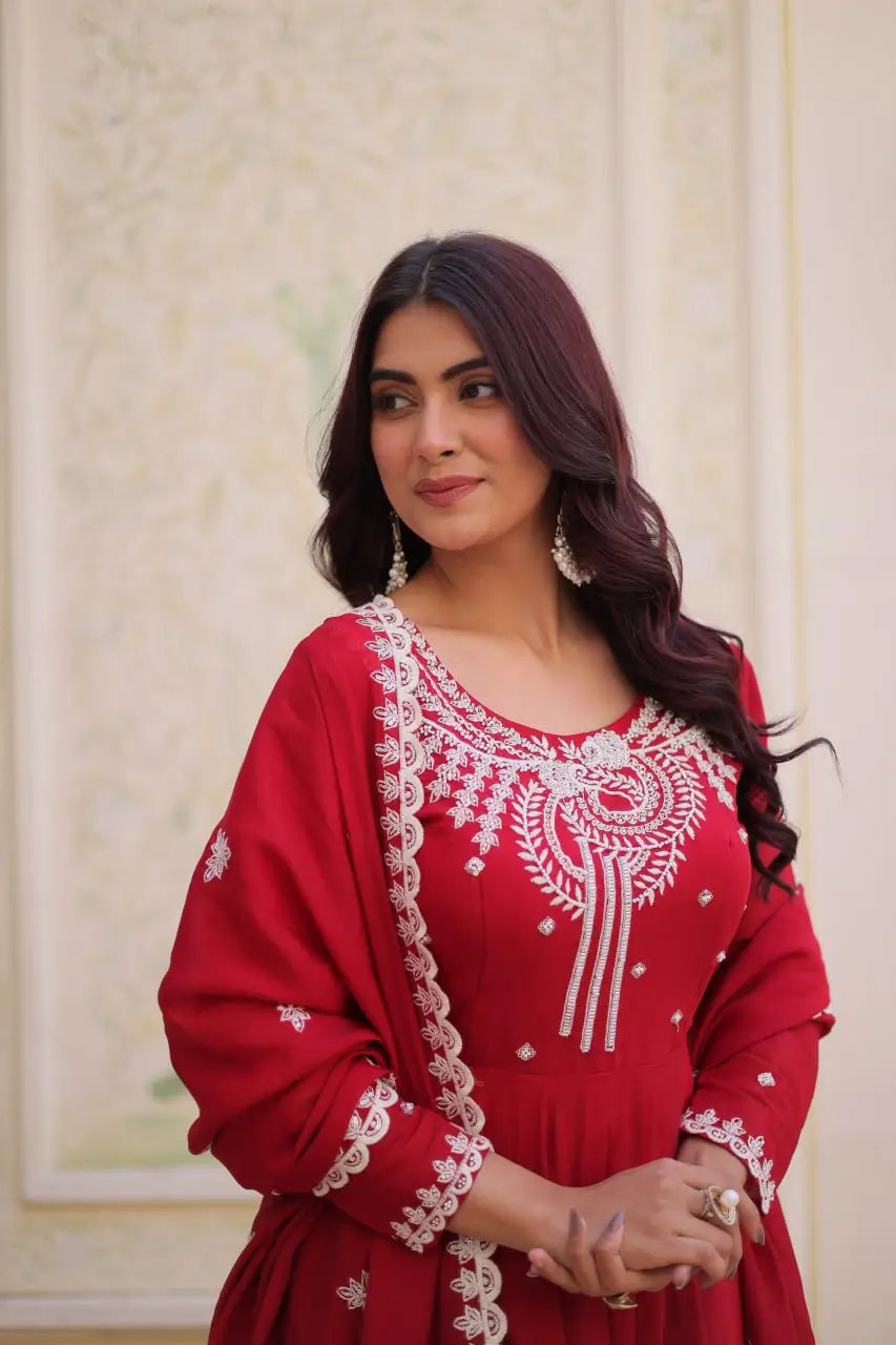 Elegant Embroidered Chanderi Anarkali Gown with Dupatta for Festive Wear