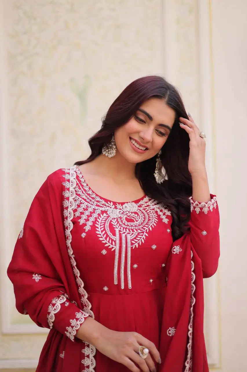 Elegant Embroidered Chanderi Anarkali Gown with Dupatta for Festive Wear