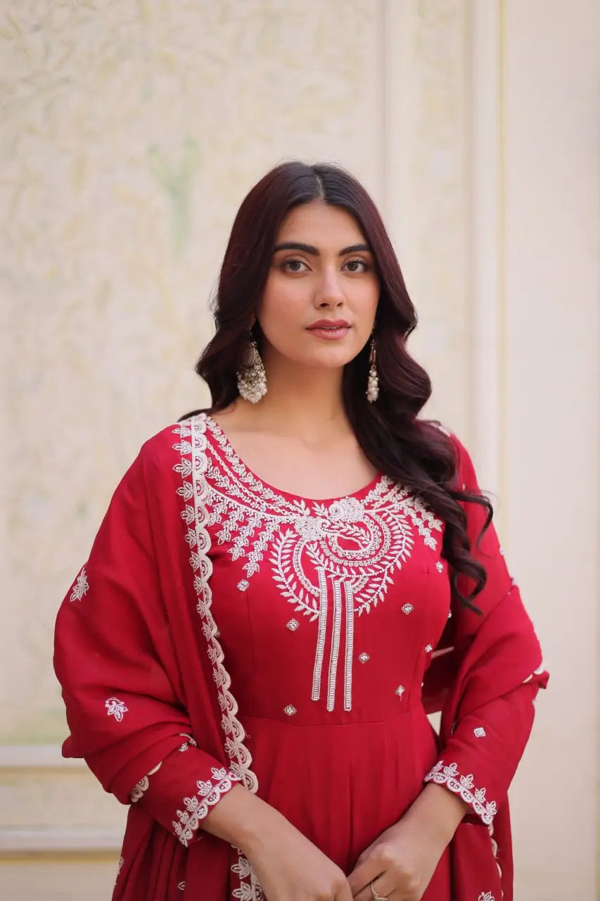 Elegant Embroidered Chanderi Anarkali Gown with Dupatta for Festive Wear