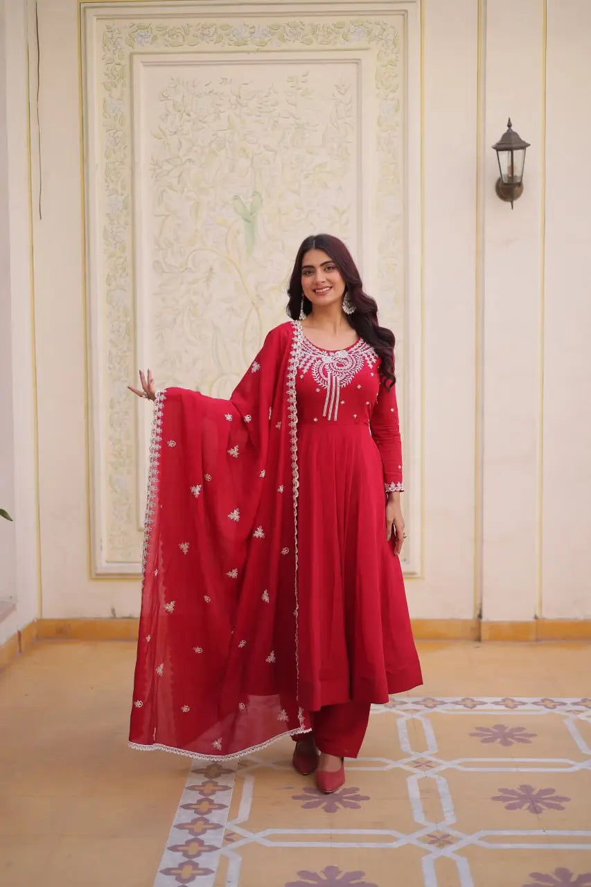 Elegant Embroidered Chanderi Anarkali Gown with Dupatta for Festive Wear
