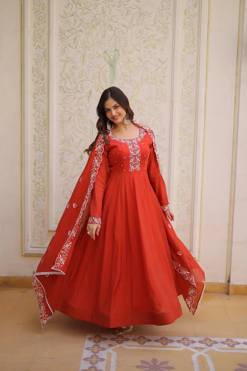 Elegant Embroidered Chanderi Anarkali Gown with Dupatta for Festive Wear