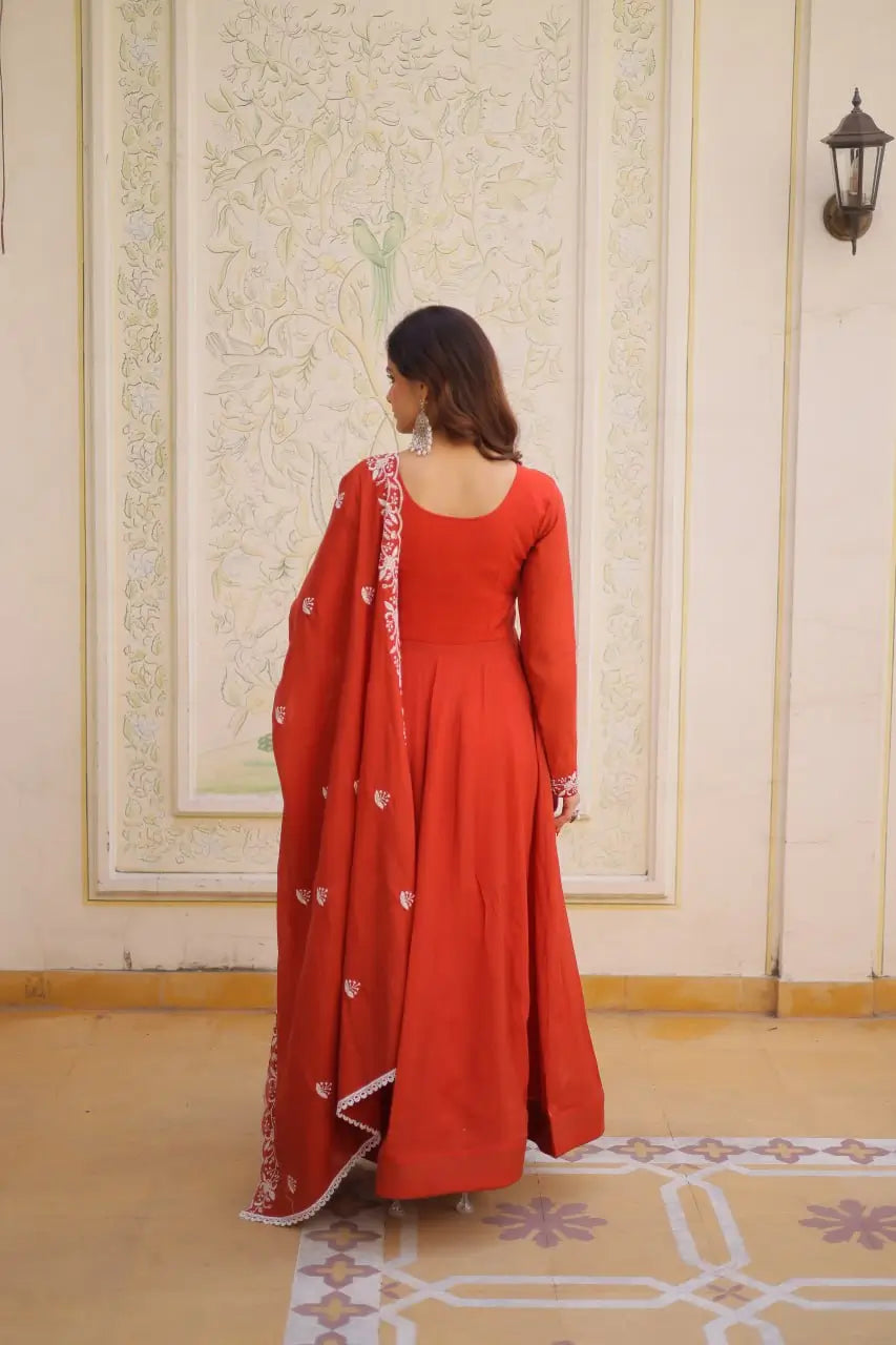 Elegant Embroidered Chanderi Anarkali Gown with Dupatta for Festive Wear