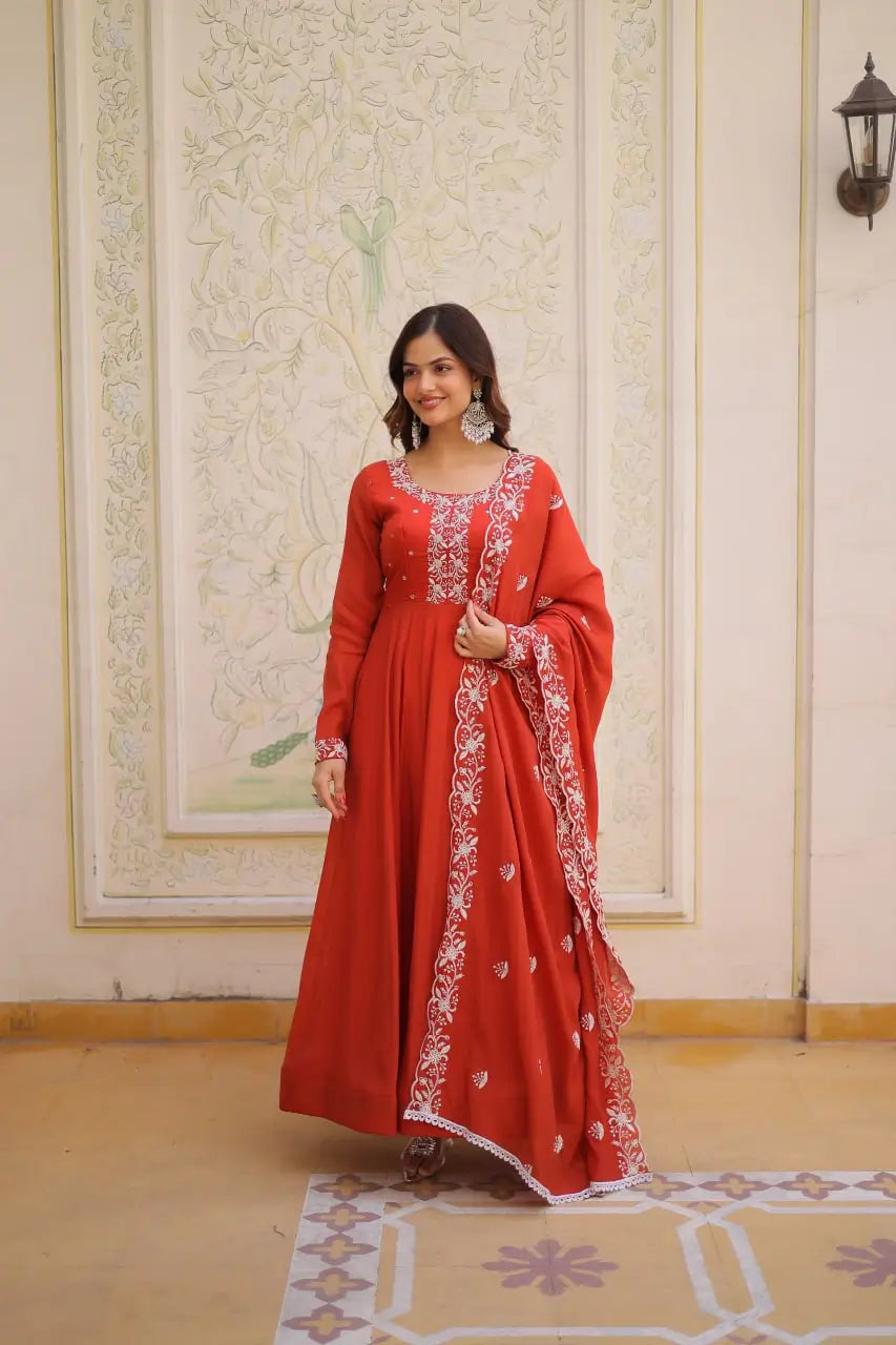 Elegant Embroidered Chanderi Anarkali Gown with Dupatta for Festive Wear