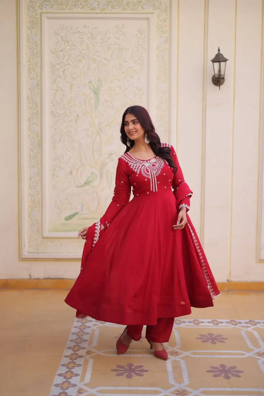Elegant Embroidered Chanderi Anarkali Gown with Dupatta for Festive Wear