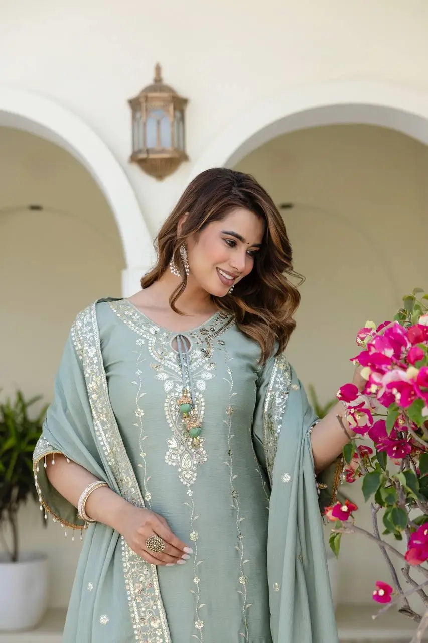 Elegant Embroidered Chinon Sharara Set for Festive Functions