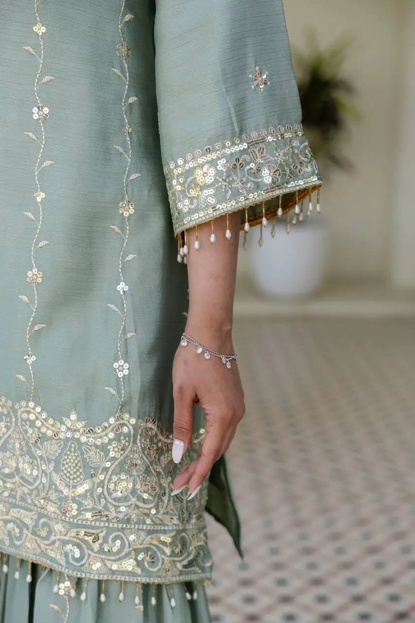 Elegant Embroidered Chinon Sharara Set for Festive Functions