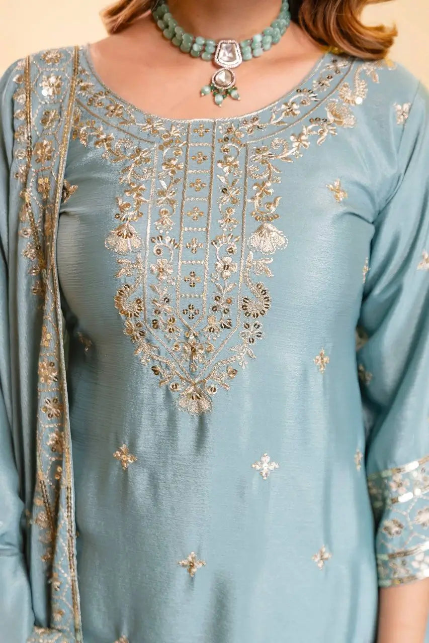 Elegant Embroidered Chinon Sharara Set for Festive Functions