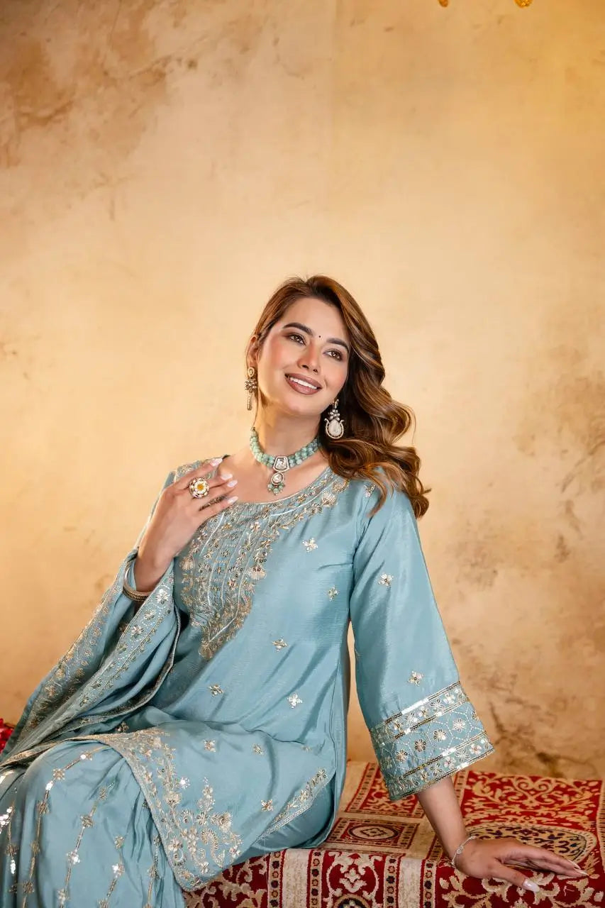 Elegant Embroidered Chinon Sharara Set for Festive Functions