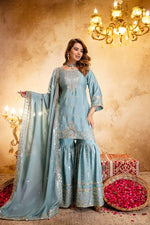 Elegant Embroidered Chinon Sharara Set for Festive Functions