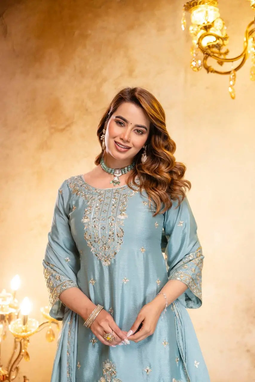 Elegant Embroidered Chinon Sharara Set for Festive Functions