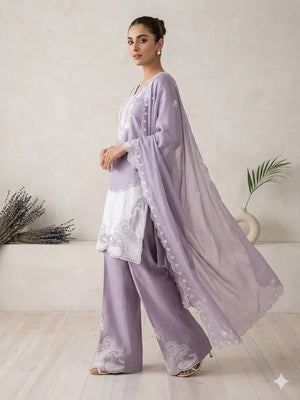 Elegant Embroidered Chinon Silk Palazzo Suit Set for Festive and Family Functions
