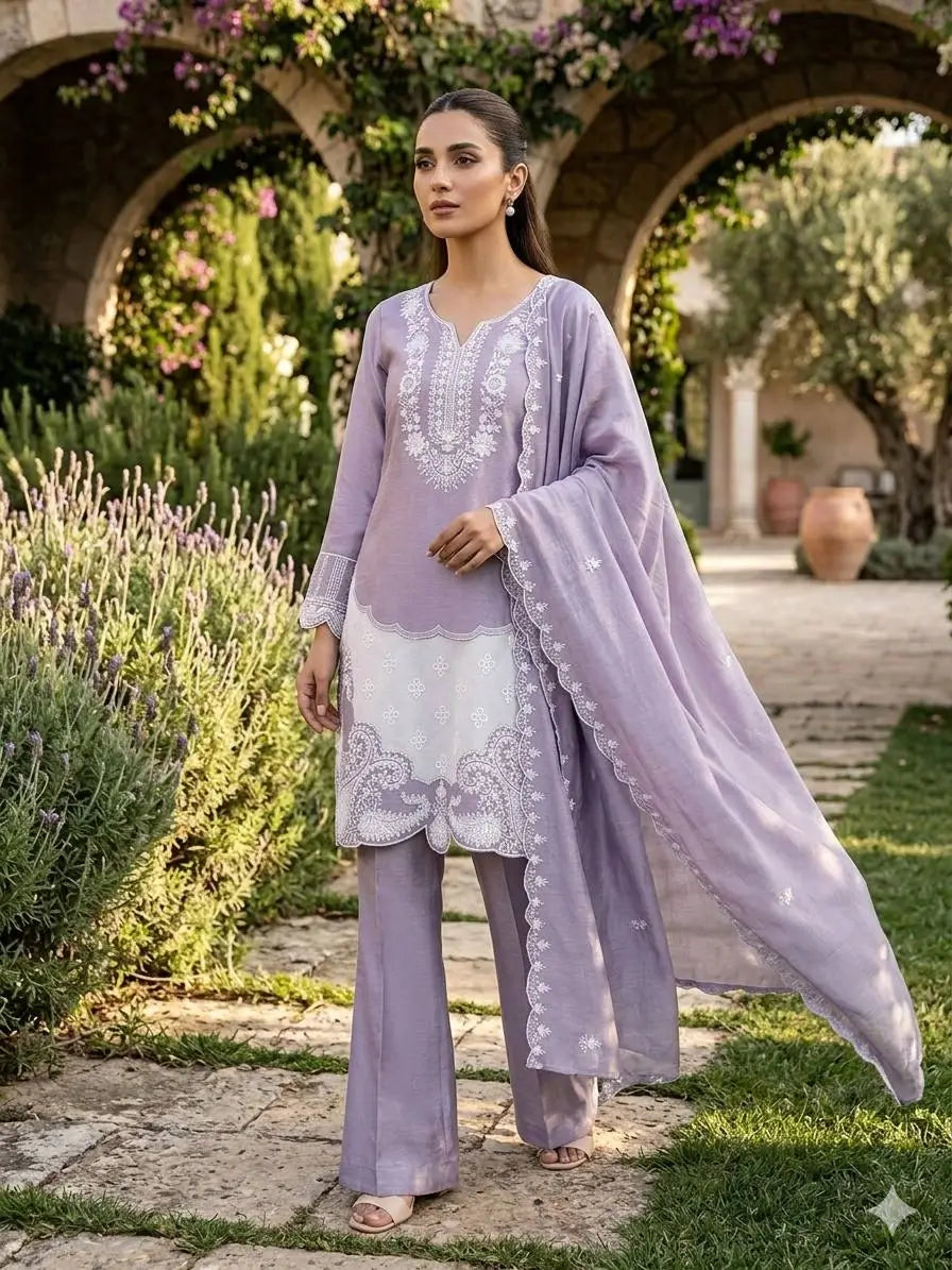 Elegant Embroidered Chinon Silk Palazzo Suit Set for Festive and Family Functions