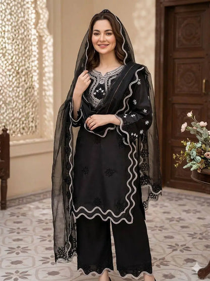 Elegant Embroidered Crepe Silk Suit Set for Festive and Occasion Wear