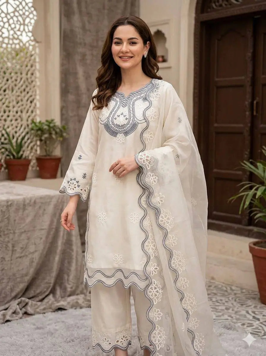 Elegant Embroidered Crepe Silk Suit Set for Festive and Occasion Wear