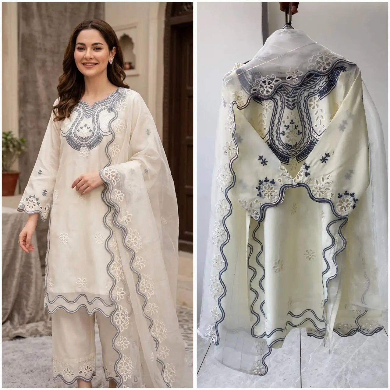 Elegant Embroidered Crepe Silk Suit Set for Festive and Occasion Wear