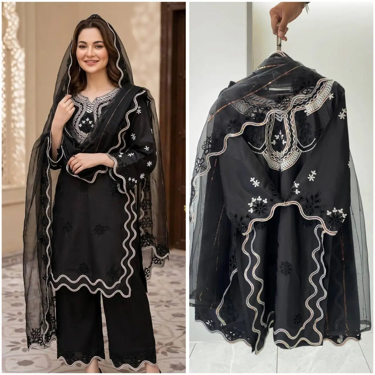 Elegant Embroidered Crepe Silk Suit Set for Festive and Occasion Wear
