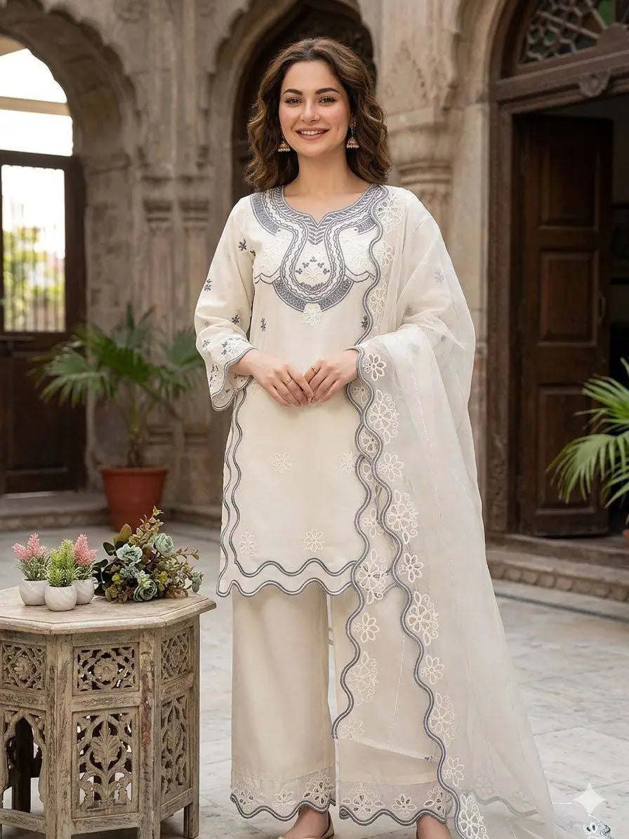 Elegant Embroidered Crepe Silk Suit Set for Festive and Occasion Wear