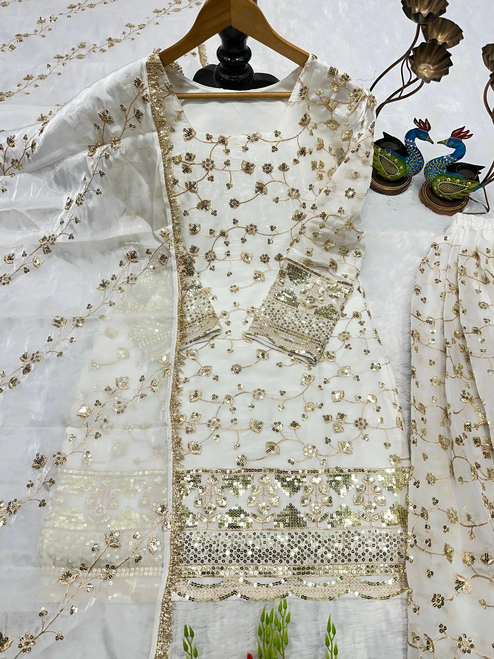 Elegant Embroidered Crunchy Silk Kurta Palazzo Set with Dupatta for Festive Wear