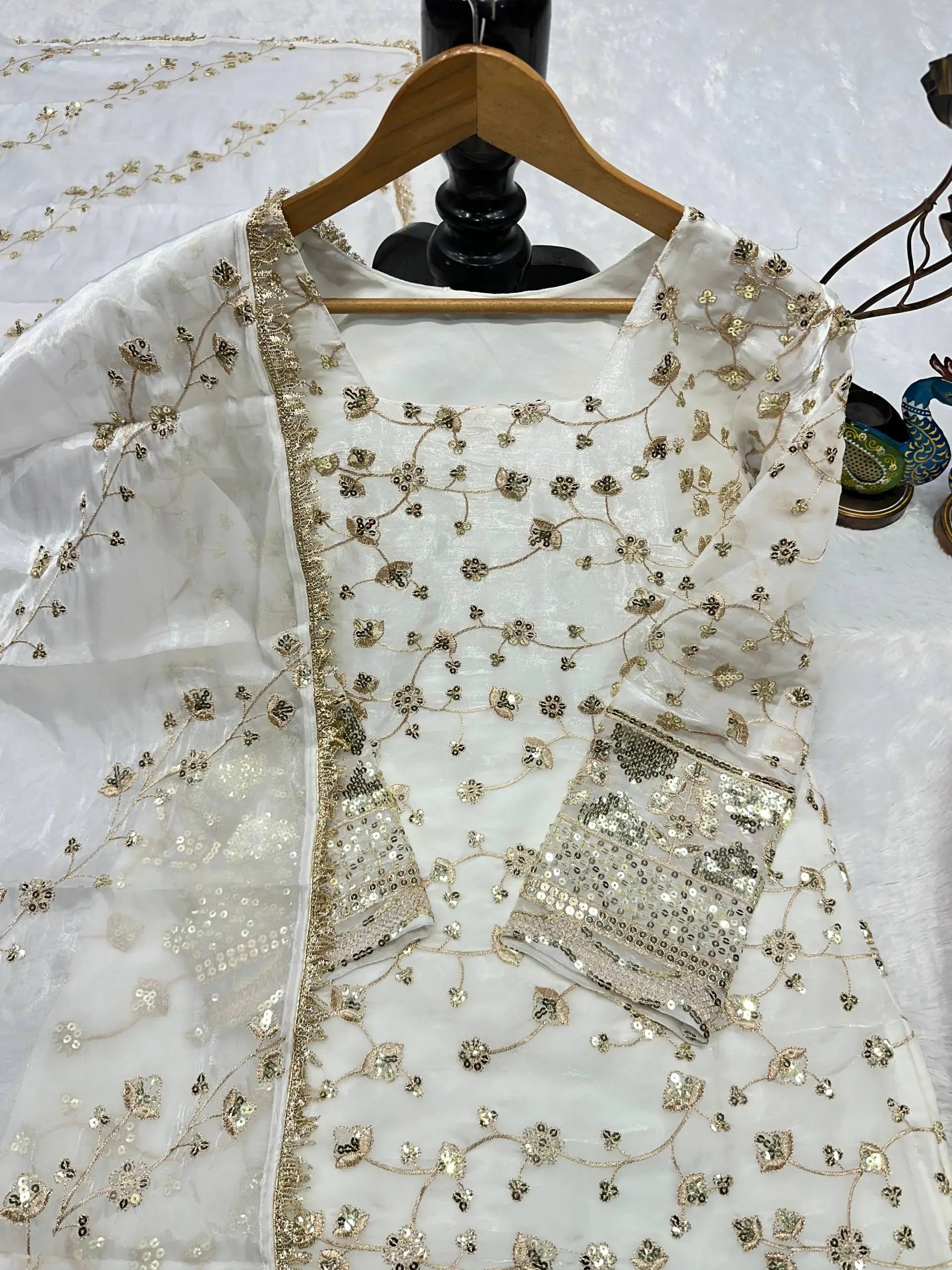 Elegant Embroidered Crunchy Silk Kurta Palazzo Set with Dupatta for Festive Wear