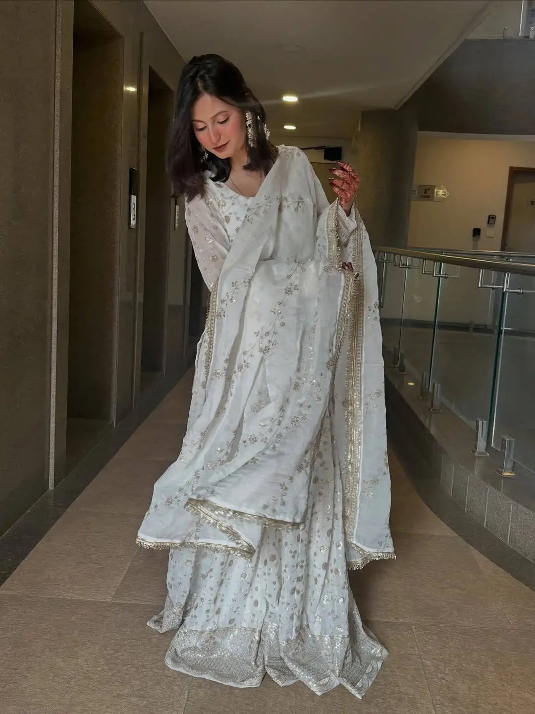 Elegant Embroidered Crunchy Silk Kurta Palazzo Set with Dupatta for Festive Wear