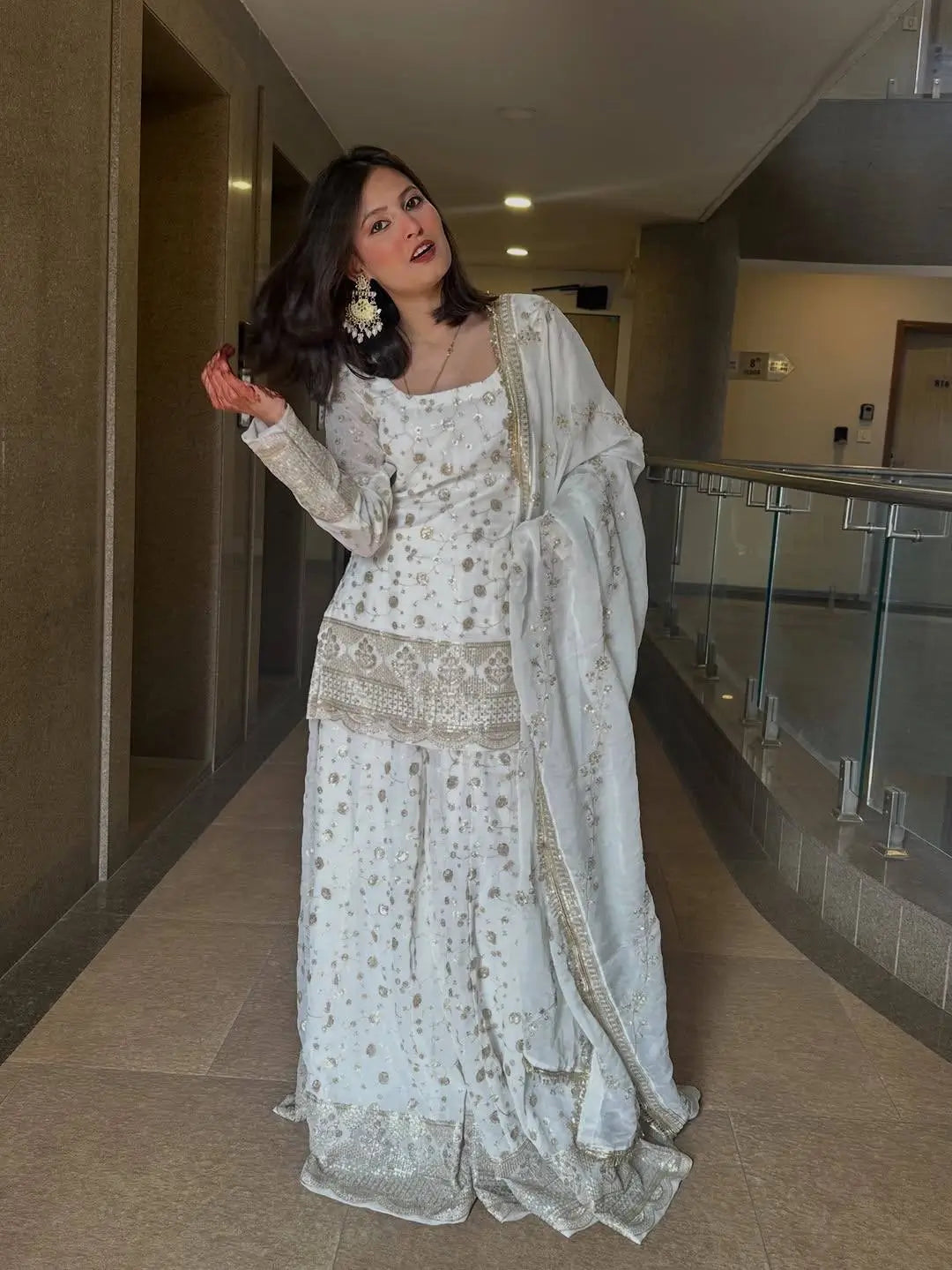 Elegant Embroidered Crunchy Silk Kurta Palazzo Set with Dupatta for Festive Wear