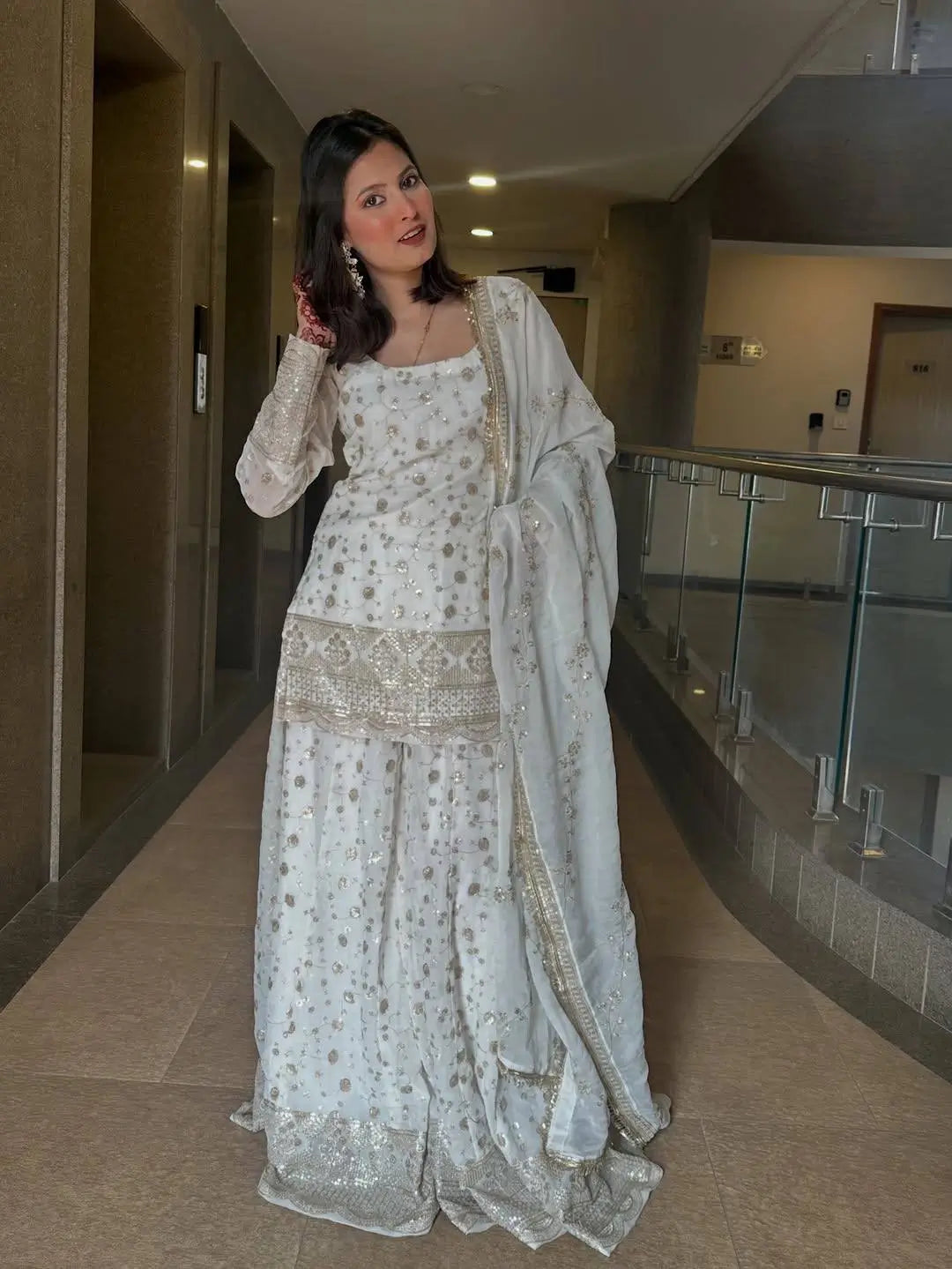 Elegant Embroidered Crunchy Silk Kurta Palazzo Set with Dupatta for Festive Wear