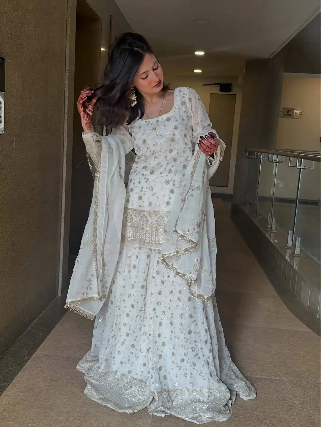 Elegant Embroidered Crunchy Silk Kurta Palazzo Set with Dupatta for Festive Wear