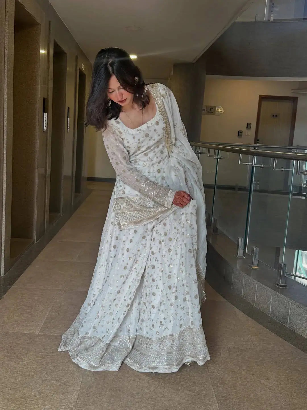 Elegant Embroidered Crunchy Silk Kurta Palazzo Set with Dupatta for Festive Wear