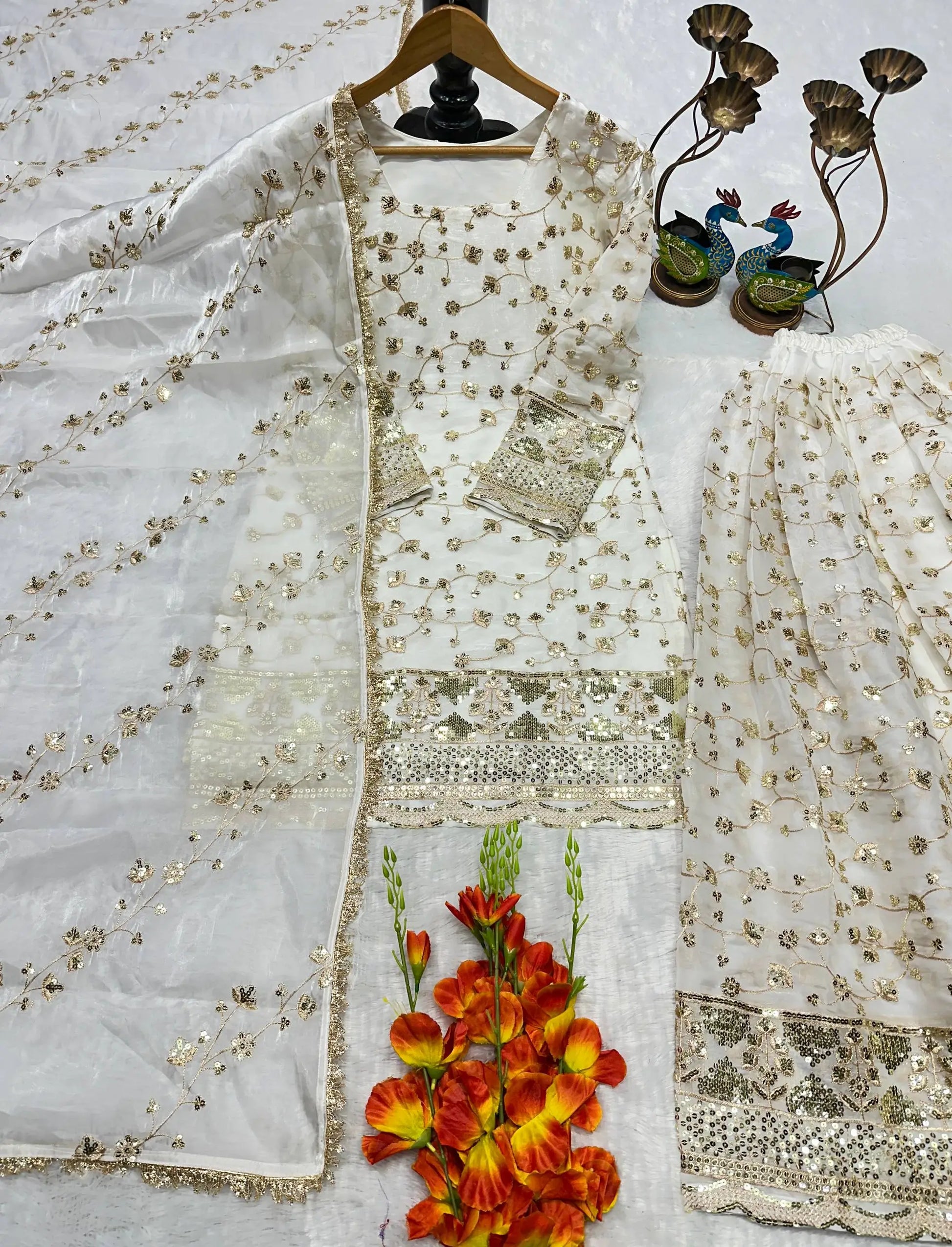 Elegant Embroidered Crunchy Silk Kurta Palazzo Set with Dupatta for Festive Wear
