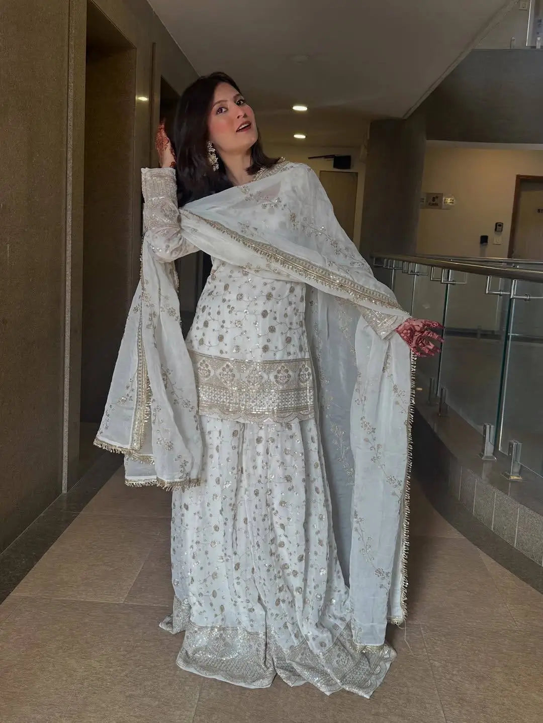 Elegant Embroidered Crunchy Silk Kurta Palazzo Set with Dupatta for Festive Wear