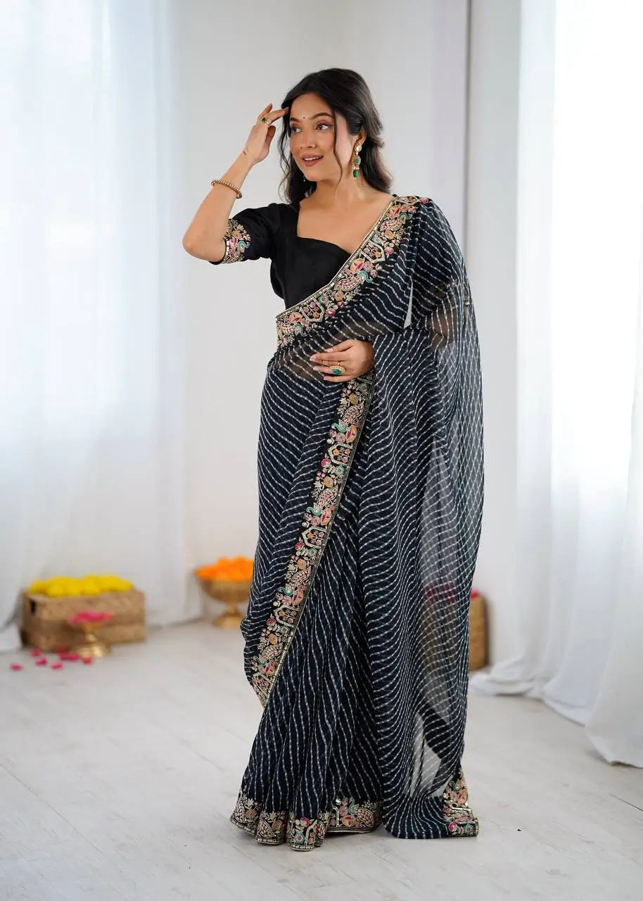 Elegant Embroidered Designer Saree for Festive and Evening Occasions