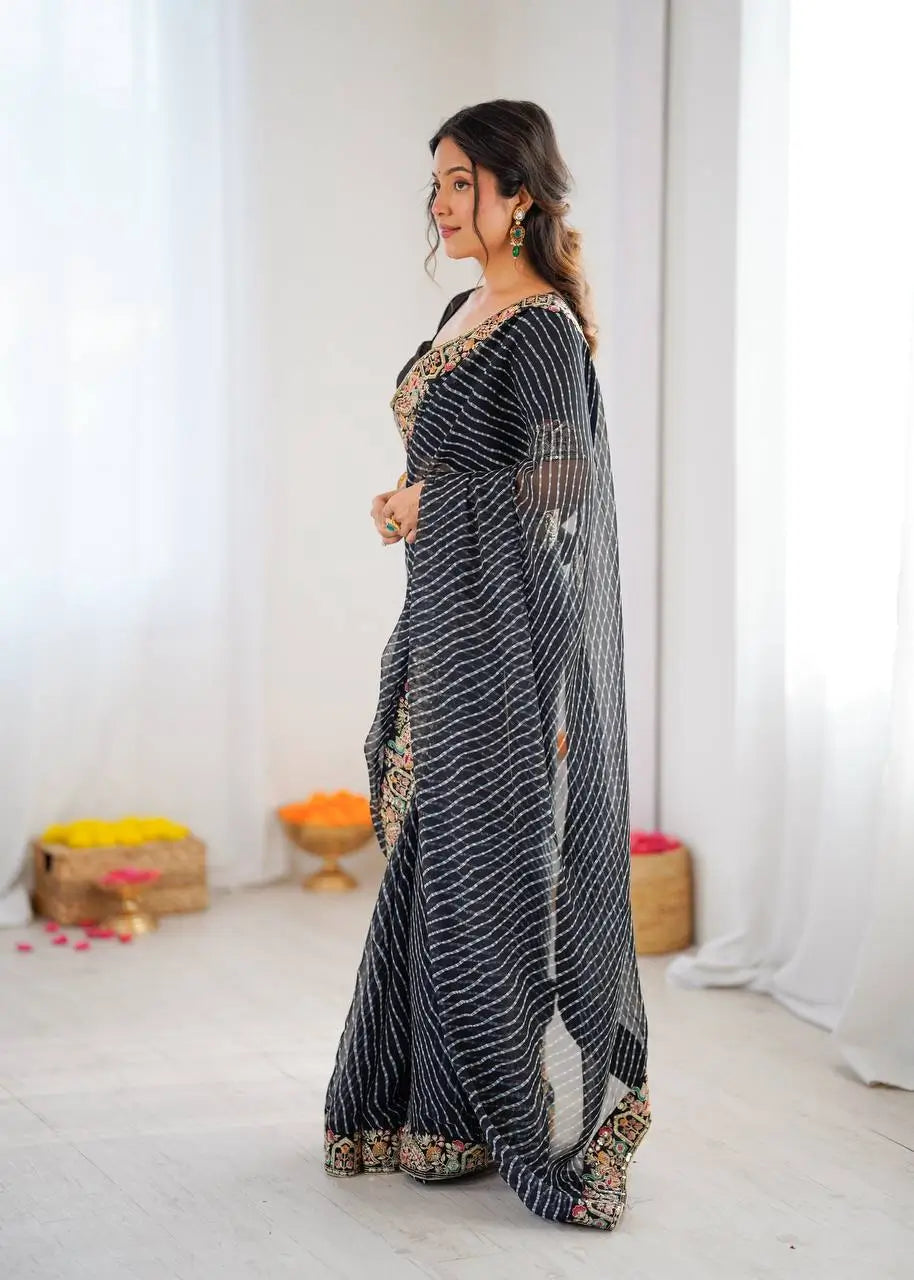 Elegant Embroidered Designer Saree for Festive and Evening Occasions