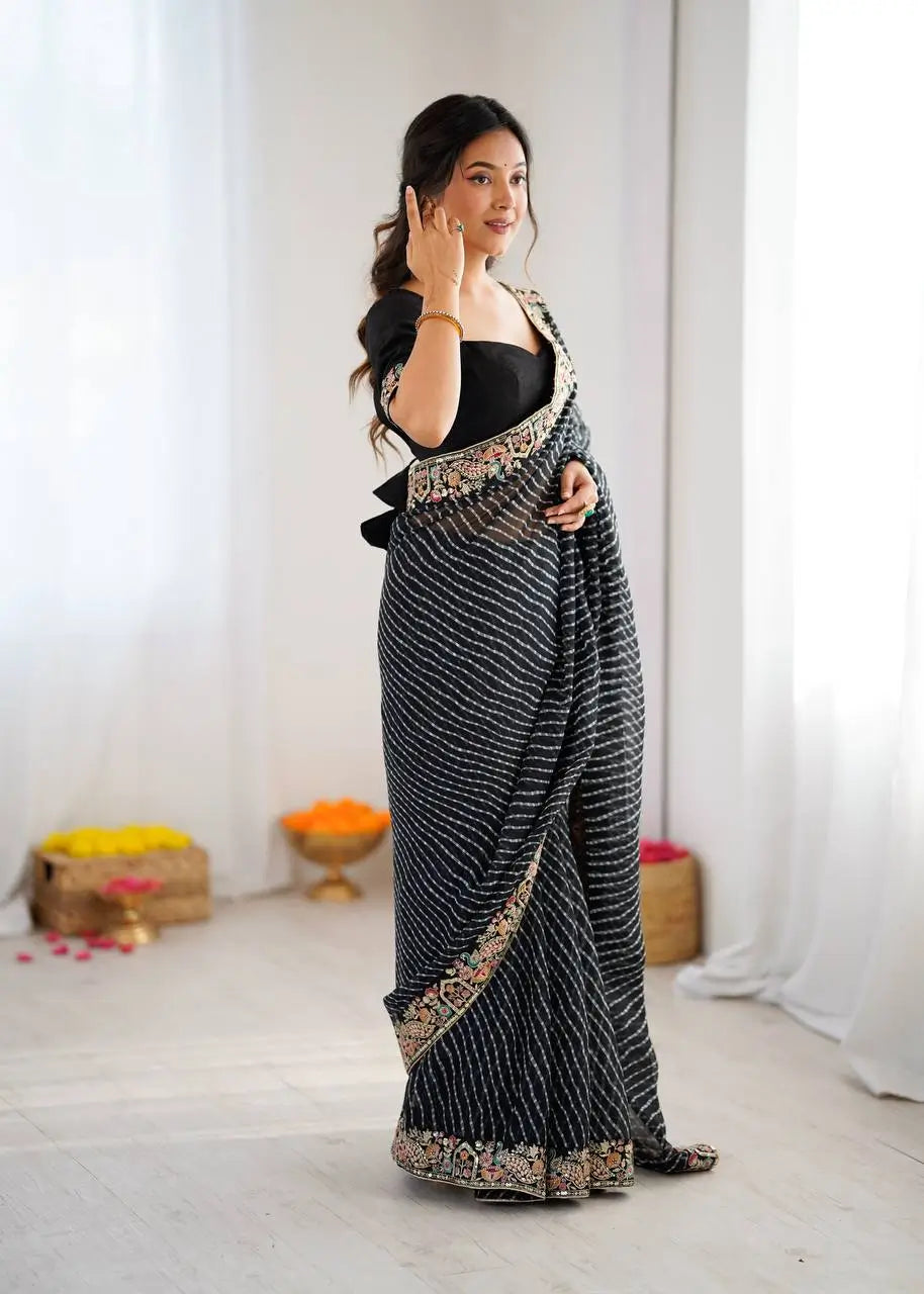 Elegant Embroidered Designer Saree for Festive and Evening Occasions