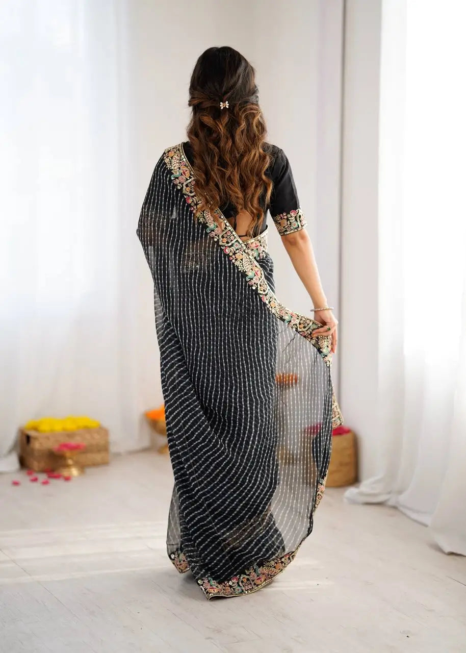 Elegant Embroidered Designer Saree for Festive and Evening Occasions