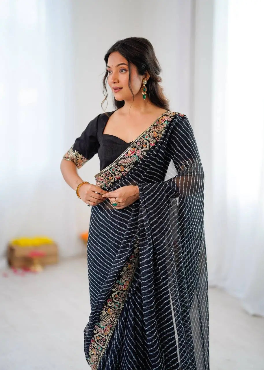 Elegant Embroidered Designer Saree for Festive and Evening Occasions