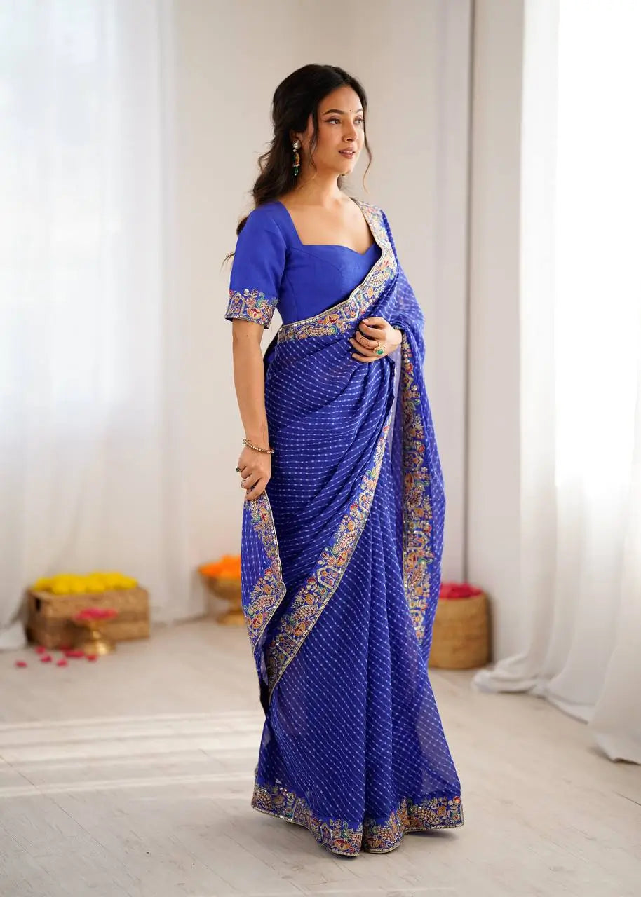 Elegant Embroidered Designer Saree for Festive and Evening Occasions