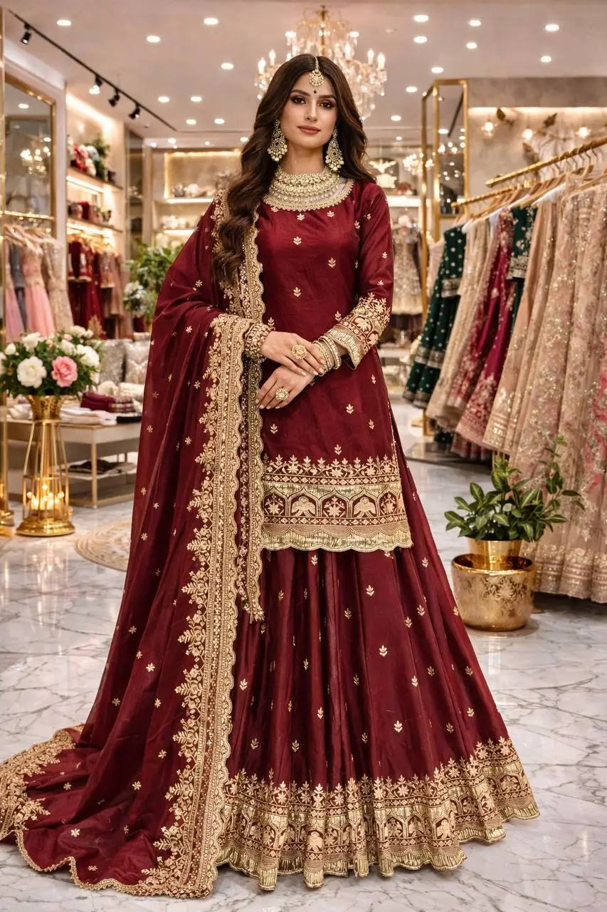 Elegant Embroidered Fandy Silk Lehenga Set for Wedding and Festive Wear