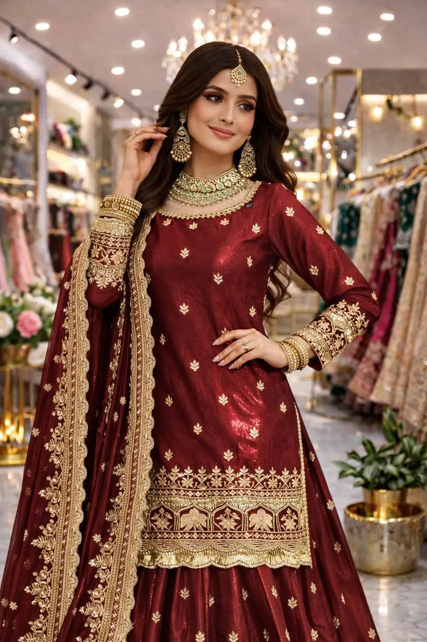 Elegant Embroidered Fandy Silk Lehenga Set for Wedding and Festive Wear