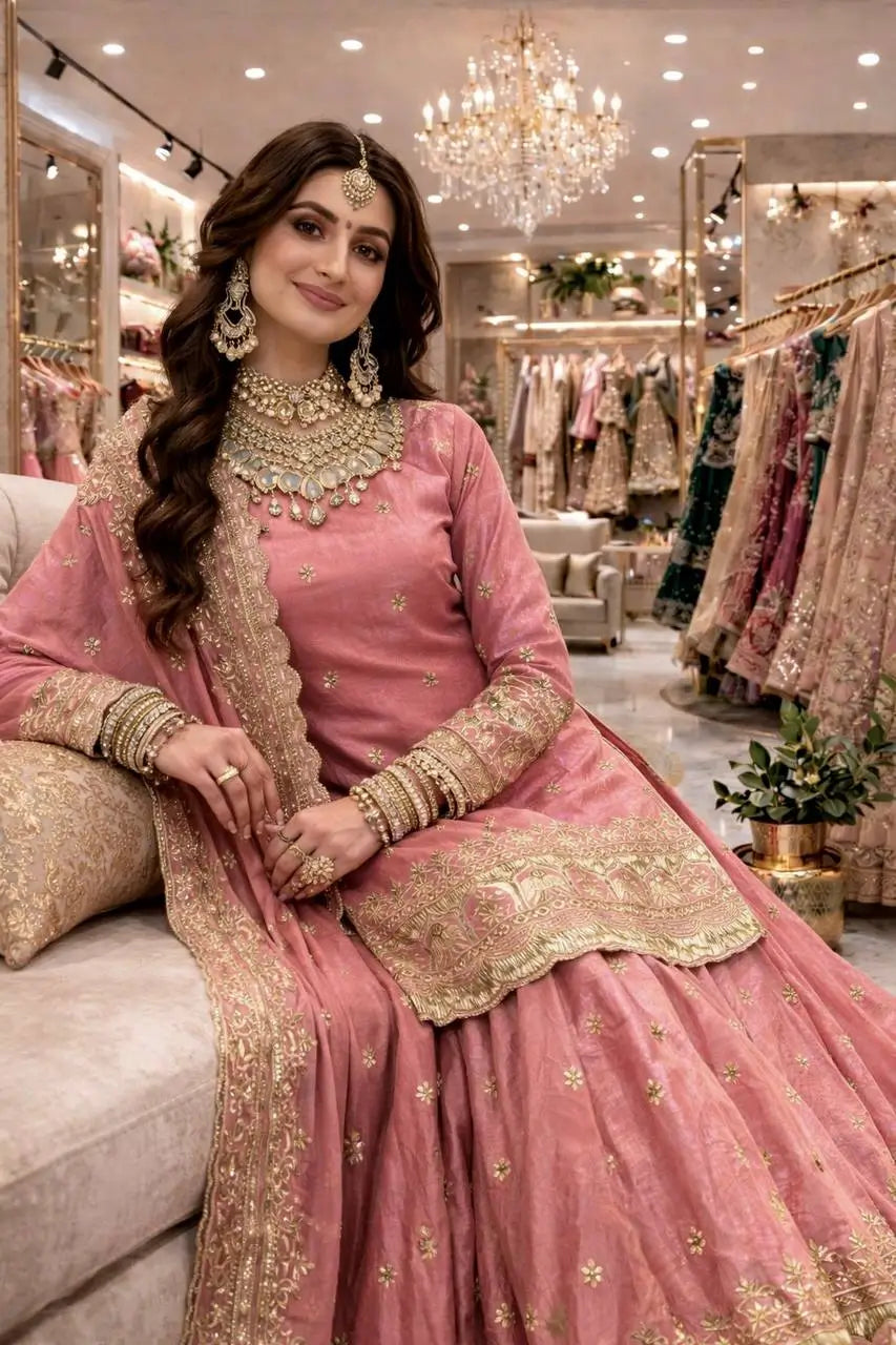 Elegant Embroidered Fandy Silk Lehenga Set for Wedding and Festive Wear