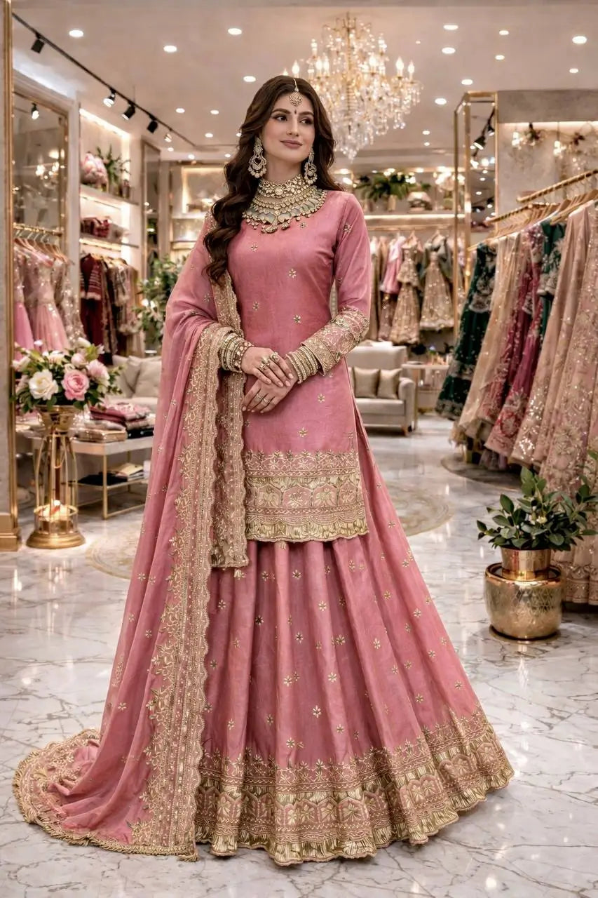 Elegant Embroidered Fandy Silk Lehenga Set for Wedding and Festive Wear